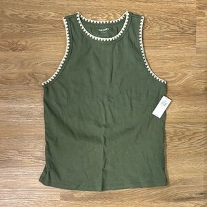 NWT Old Navy Forest Green Tank with White Accents